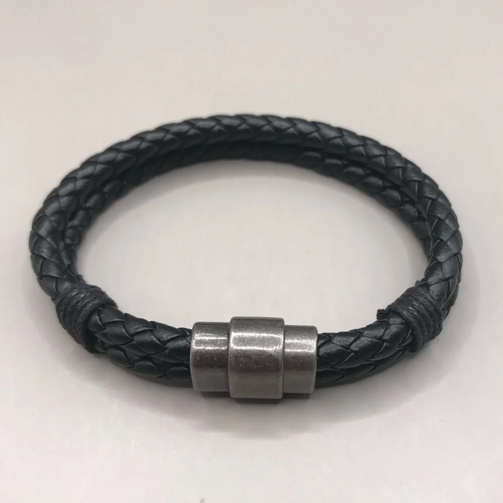 Cool Steel and Beyond Black Double Braided Leather Bracelet - Picture 4 of 8